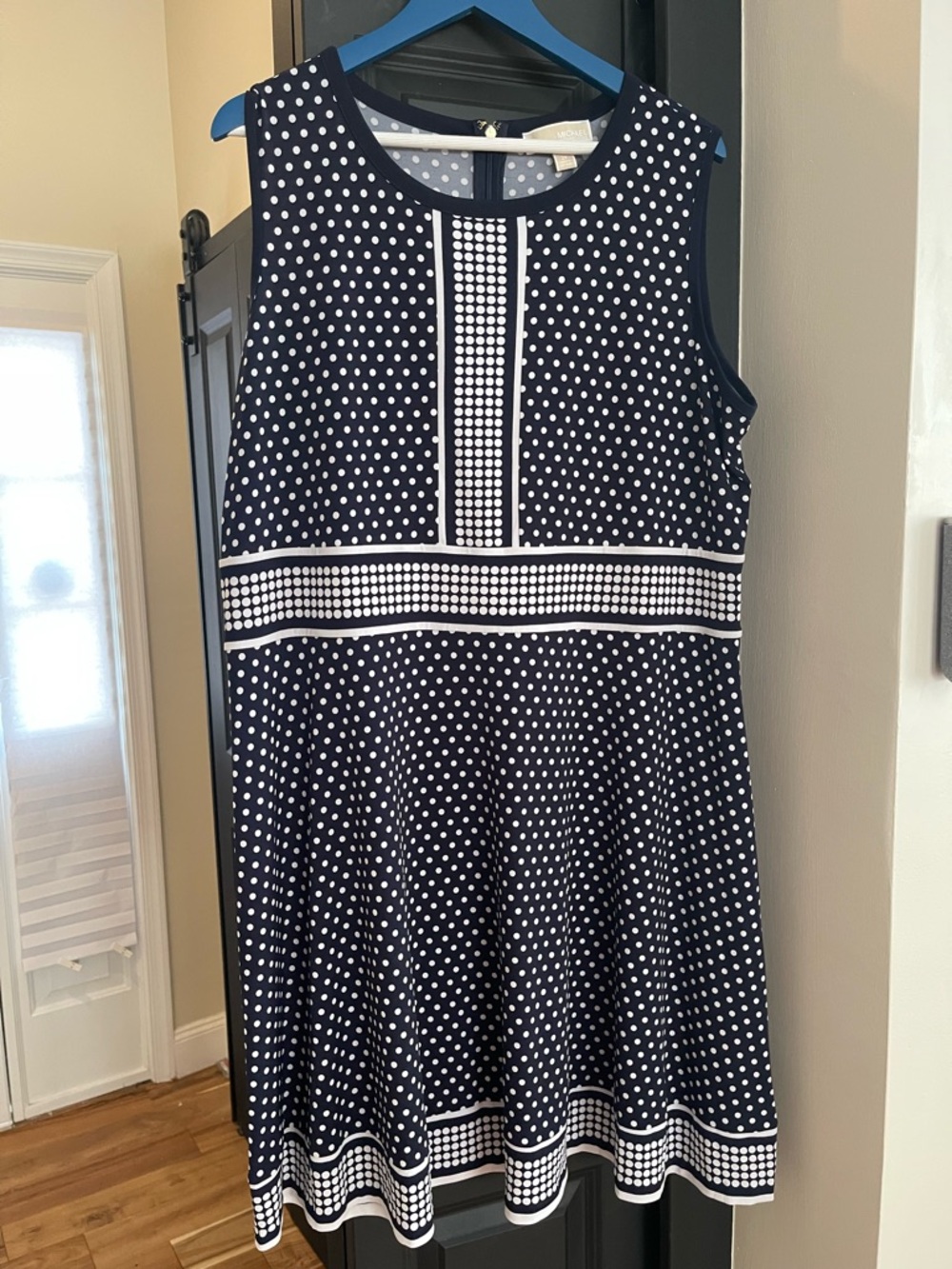 MICHAEL Michael Kors Navy and White Polka Dot Midi Dress
